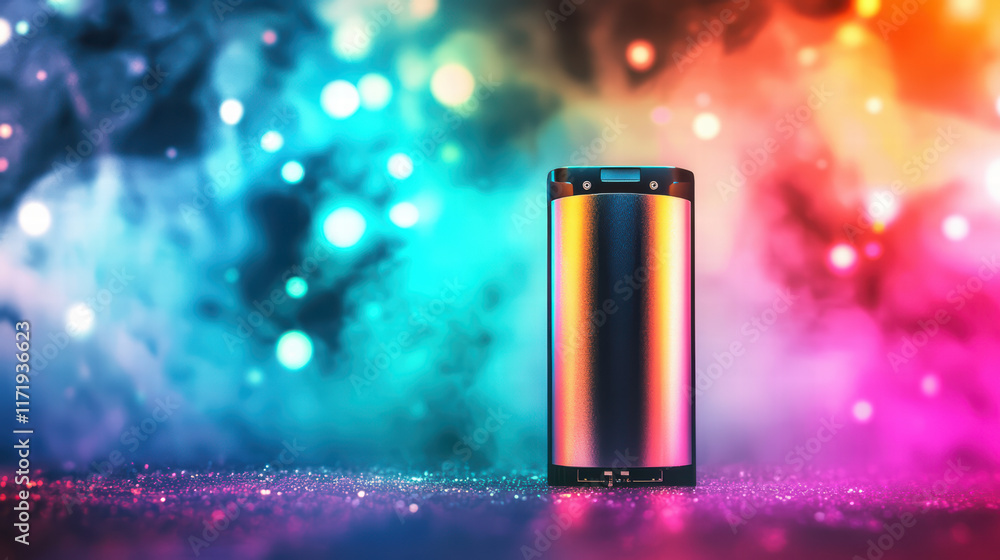 Poster sleek smartphone stands against vibrant, colorful abstract background, creating captivating visual e