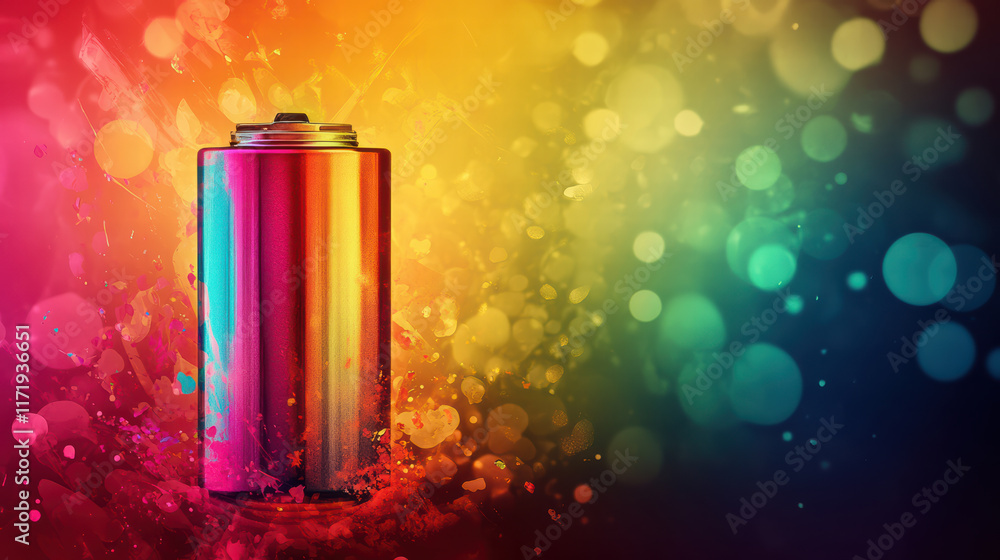 Poster vibrant battery stands against colorful abstract background, showcasing blend of bright hues and bok