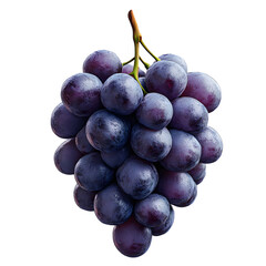 Cluster of ripe red grapes isolated on transparent background with stem.