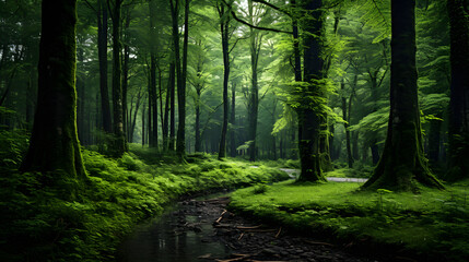 Obraz premium Resplendent Green Forest – An Emblem of Tranquillity and Bountiful Nature