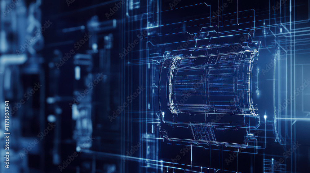 Aufkleber battery with digital blueprint overlay, showcasing intricate designs and technology. image conveys s