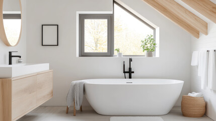 Modern minimalist faucet in small bathroom with white accent