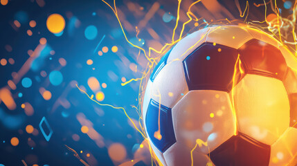 dynamic soccer ball surrounded by vibrant energy and colorful sparks, capturing excitement of game. Perfect for sports enthusiasts and promotional materials
