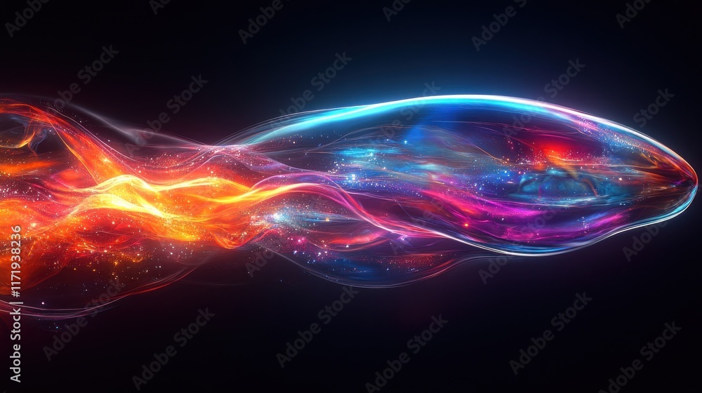 Poster futuristic abstract iridescent shape with vibrant colors and minimalist composition