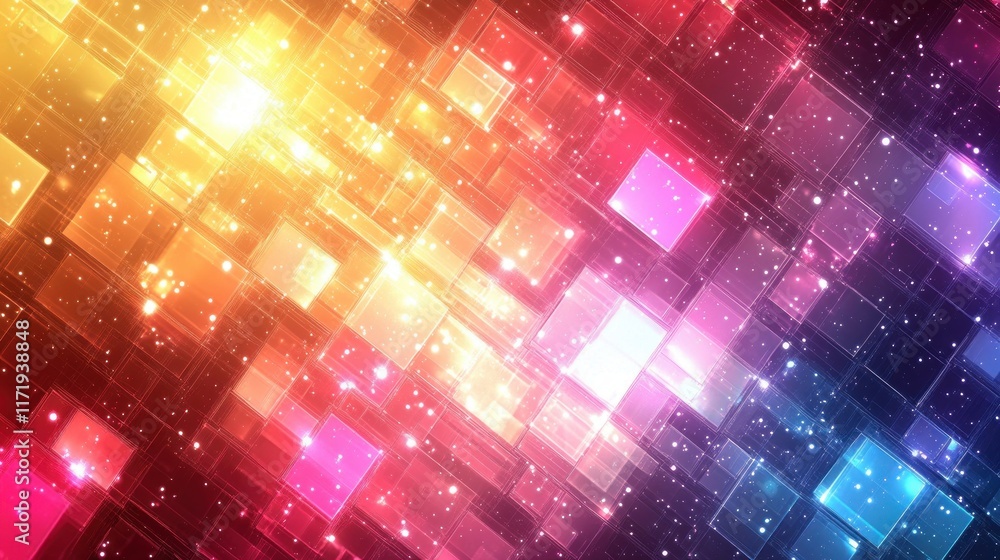 Poster vibrant abstract digital background with glittering colorful squares and rectangles