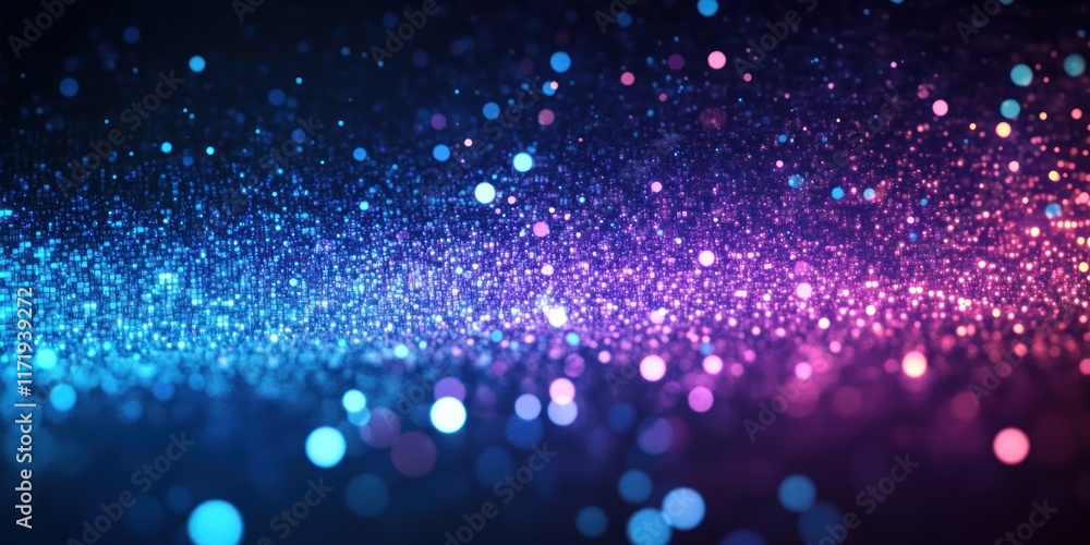 Poster vibrant blue and purple abstract digital background with bokeh light effects and pixelated design