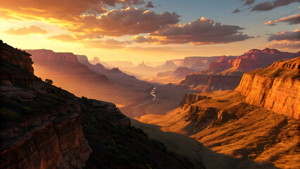 Naklejka premium Majestic Sunset over Grand Canyon Landscape with Dramatic Sky