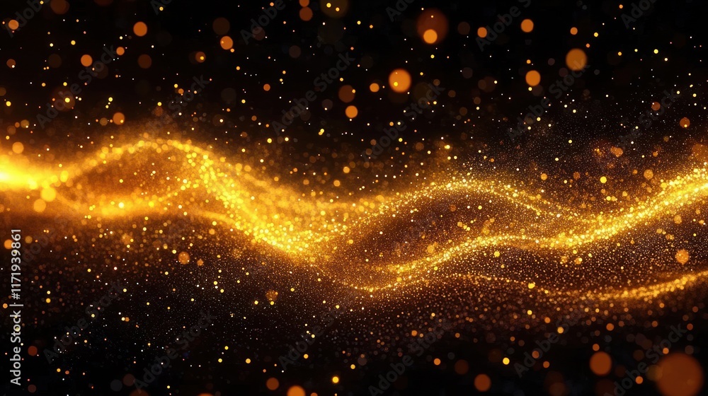 Poster golden wave bokeh abstract art background with shimmering sparkle and ethereal lighting