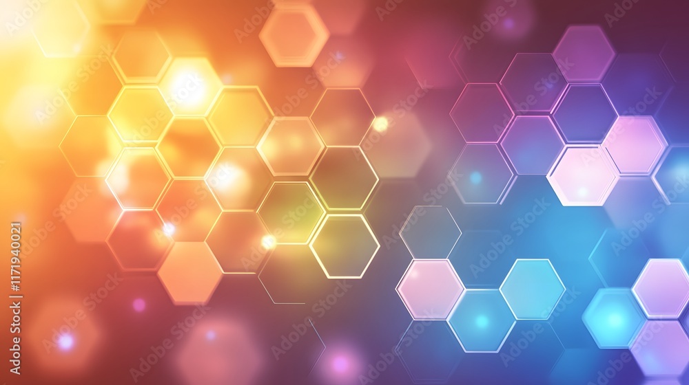 Poster abstract hexagon pattern with glowing colors