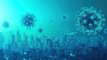Obraz premium Impact of covid-19 on urban life cityscape digital art futuristic environment aerial view viral concept