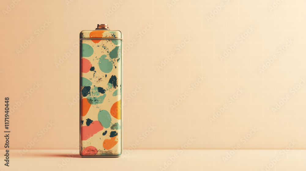 Poster vintage battery with colorful retro design featuring playful patterns and hues. its unique aesthetic