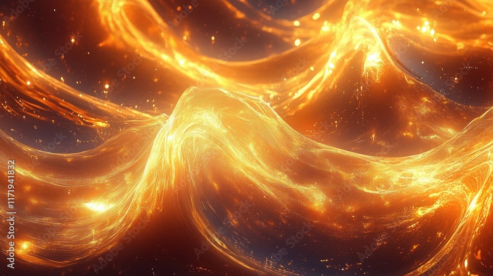 Poster golden light waves abstract fluid art capturing movement and depth