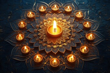 Diwali Festival Greeting Card with Mandala Design and Golden Typography