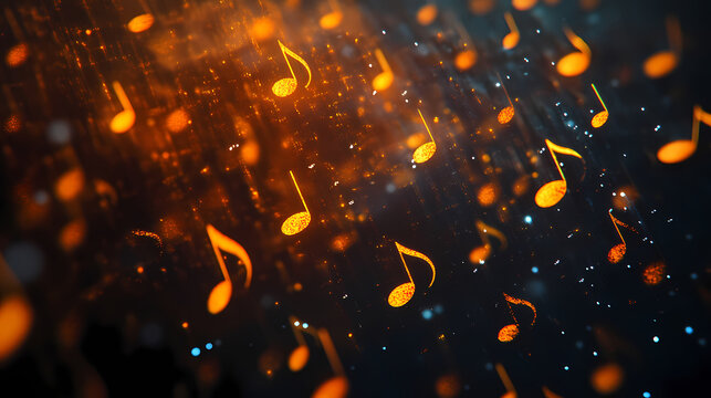 Musical notes seemingly float into oblivion on a mysterious dark background. Oblivian. Illustration