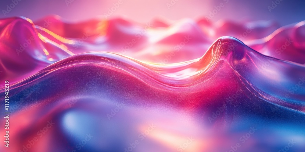 Poster futuristic abstract composition of smooth iridescent curves on light background 3d render