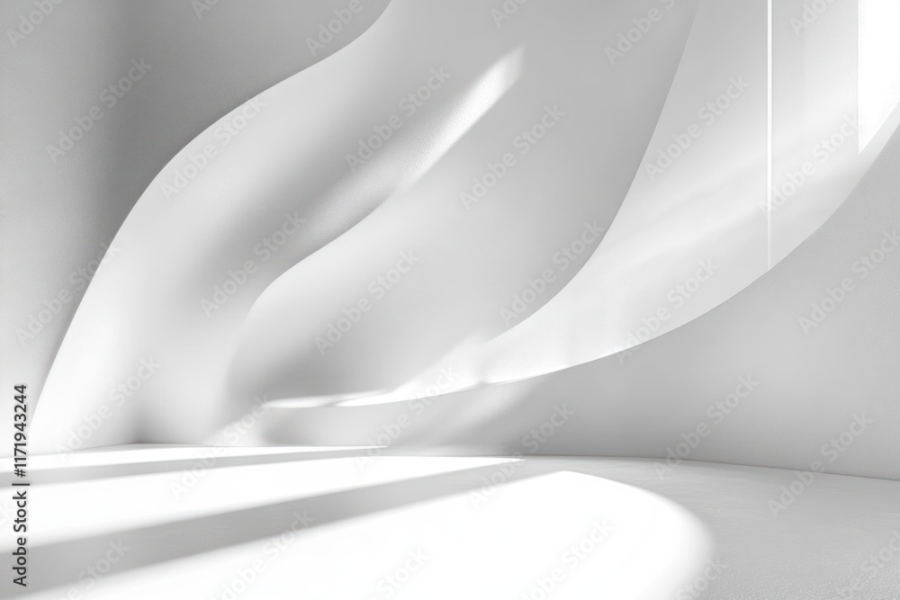 Fototapete Minimalist Abstract Scene with Light and Shadow on White Surface for Product Display