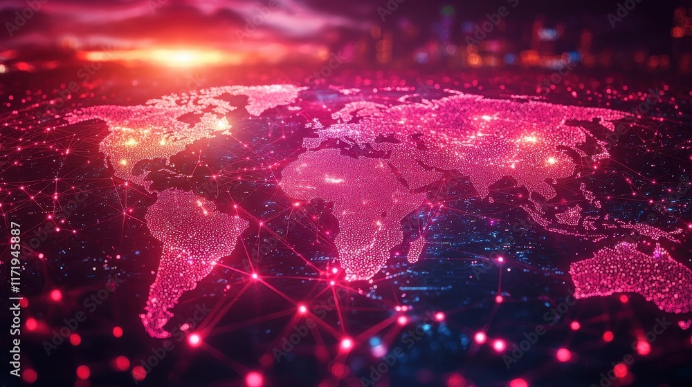 Poster global network visualization digital world map infographic data representation futuristic environmen