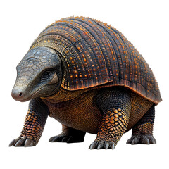 Fototapeta premium A brown armadillo with a hard shell stands on a white background. Isolated on transparent background.
