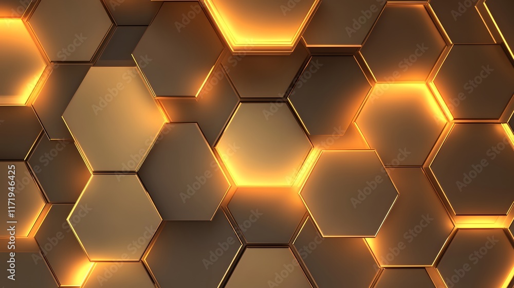 Poster golden hexagon pattern with illuminated edges