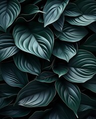 Elegant lush dark green leaves with rich textures and intricate patterns creating a natural calming background for eco-friendly designs perfect for nature-inspired projects emphasizing sustainability 