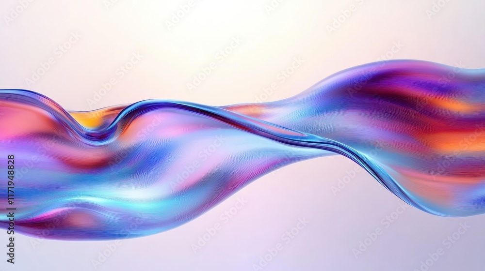 Poster iridescent abstract wave design 3d render modern minimalist background fluid shape