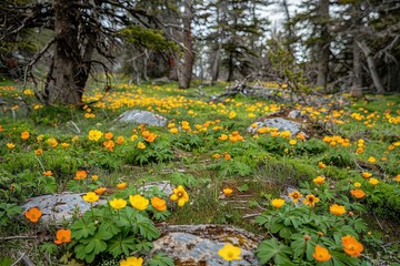 Vibrant wildflower bloom peaceful forest nature photography spring season ground level natural beauty