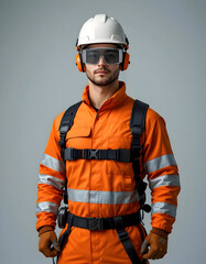 Fototapeta premium Portrait of a Construction Worker in Orange Safety Gear