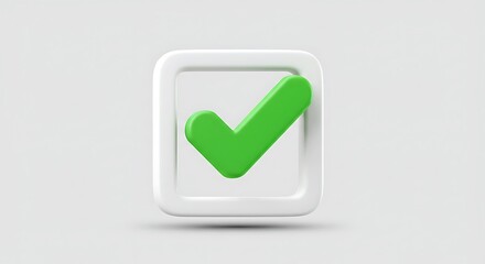 3D Vector Green Checkmark in Box for Approval and Completion Concept
