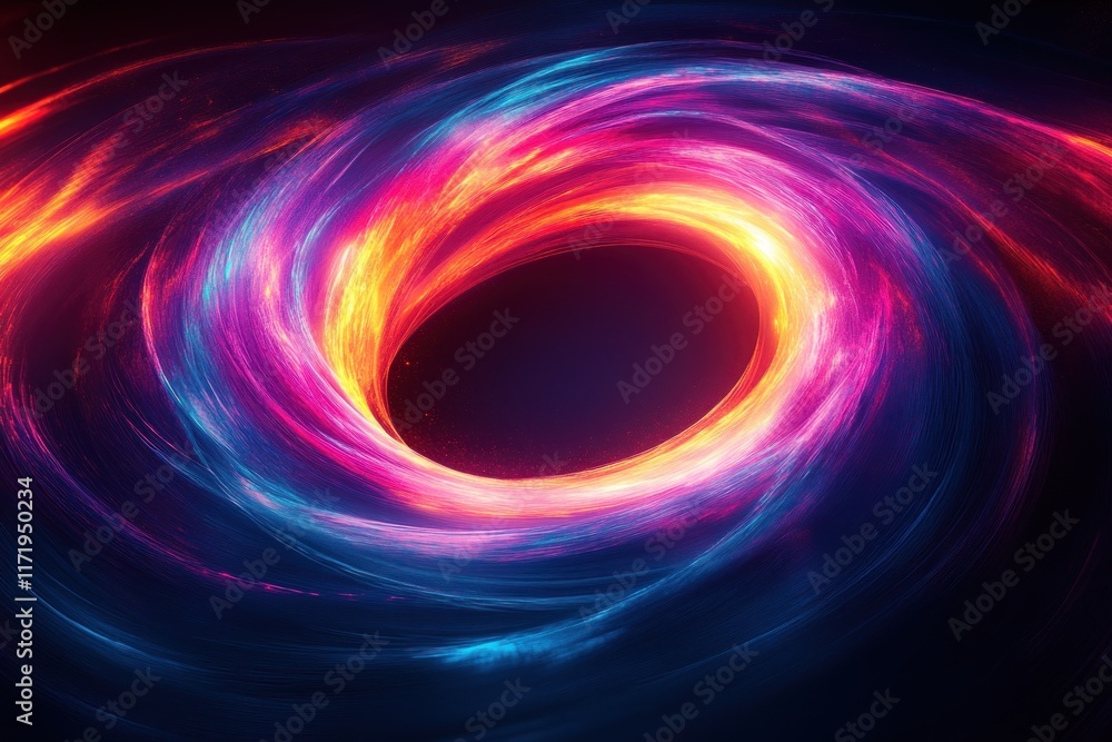 Poster neon wave pattern circular design on black background for technology and digital art