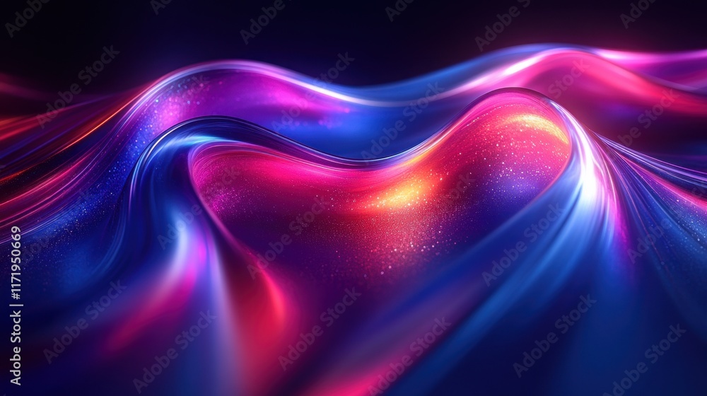 Poster futuristic abstract design with smooth reflective curves and neon lights