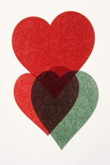 Fototapeta premium Two vibrant felt hearts rest on a soft white surface, symbolizing love and connection, ready to celebrate the magic of Valentine's Day.