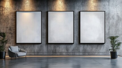 Minimalistic Modern Art Gallery Mockup with Empty Frames for Decorating Spaces