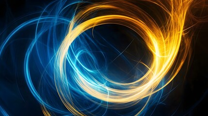 Abstract swirling blue and gold light energy artwork