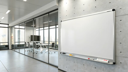 Modern Office Interior with Whiteboard and Glass Conference Room