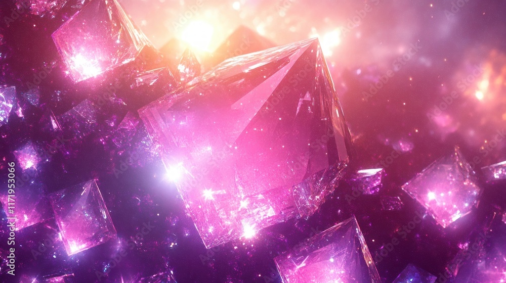 Poster sparkling abstract pink background with geometric shapes and ethereal lighting