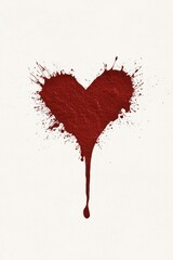 A striking heart, splattered with vivid red, contrasts against a pristine white background, evoking a mix of passion and intensity this Valentine's Day.