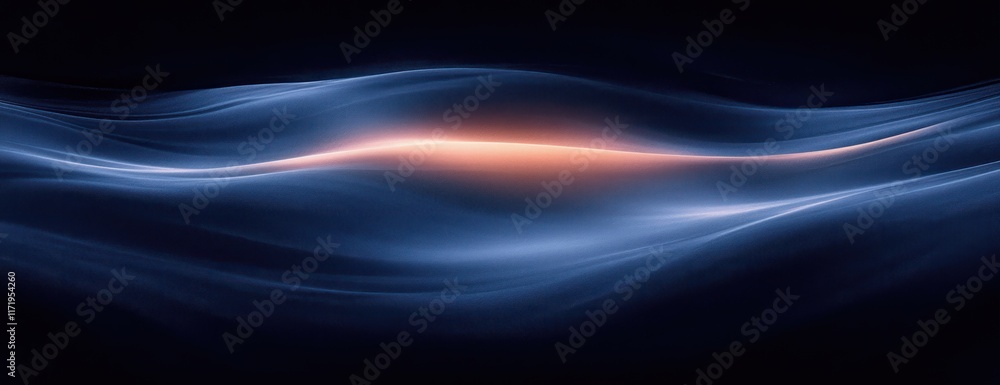 Poster serene abstract dark blue waves ambient light minimalist design calm tranquility smooth gradients ri