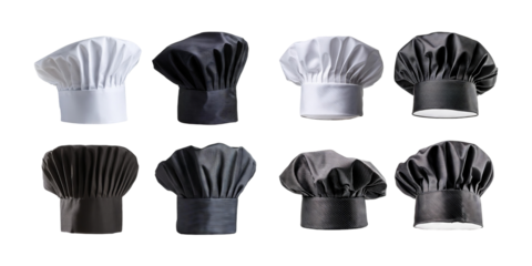 Selection of Chef Hats in Various Colors and Styles on Transparent Background