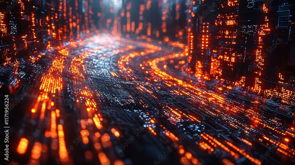Poster dynamic data flow visualization digital space abstract art futuristic environment close-up technolog
