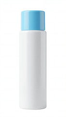White Cylindrical Shampoo Bottle with Blue Cap Isolated on White Background