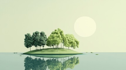 Serene Island Grove Reflection Minimalist Artwork
