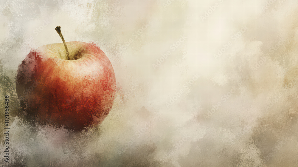 Poster close up apple with soft blurred background, showcasing its vibrant red color and smooth texture, ev