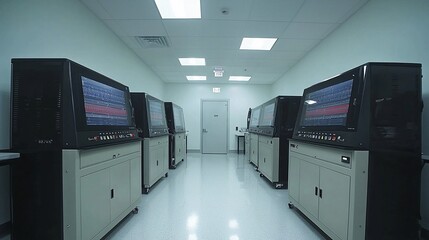 Modern cleanroom with multiple high-tech machines.