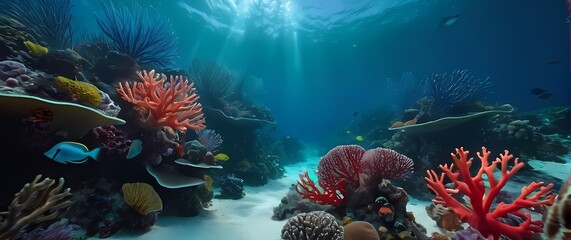 Obraz premium Beautiful underwater landscapes with vibrantly colored coral and marine creatures