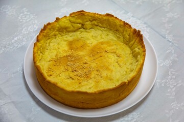 Traditional empty baked pastry dough ready for making pies. Frola