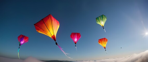 Obraz premium Bright colors of kites dancing against the backdrop of a clear sky