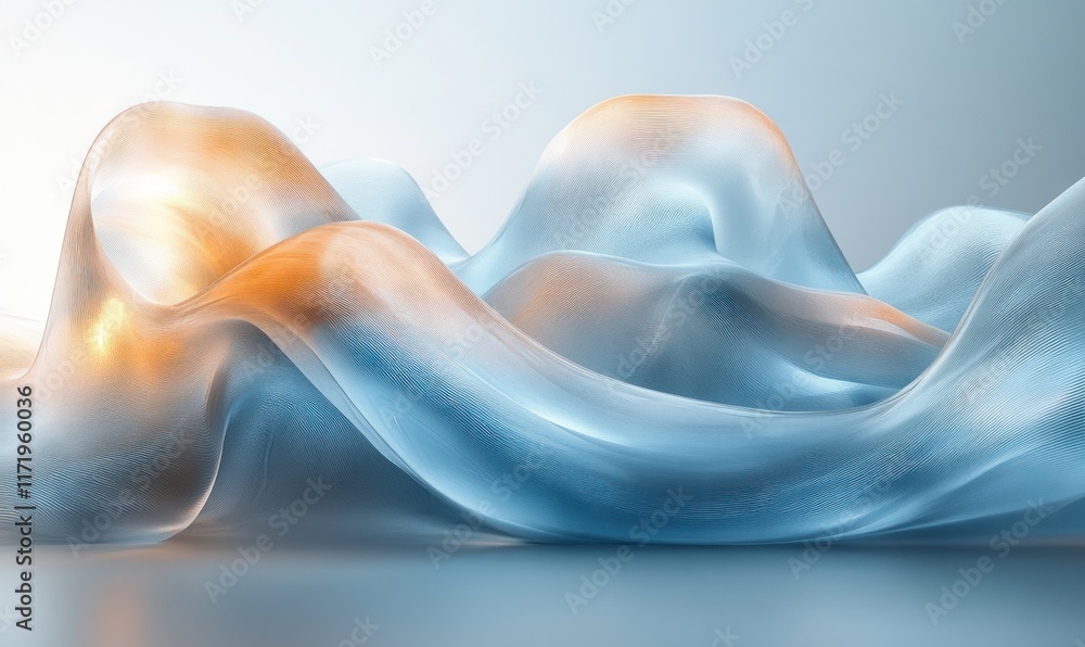 Poster modern abstract glass composition with smooth curves and colorful refraction effect