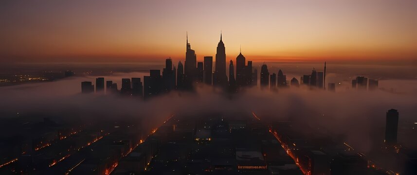 Captivating city skylines silhouetted against glowing sunsets