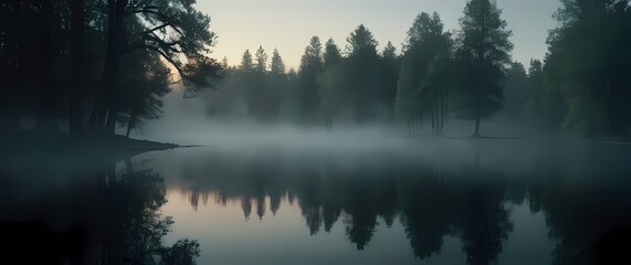 Fototapeta premium Captivating reflections of trees on the tranquil surface of a lake