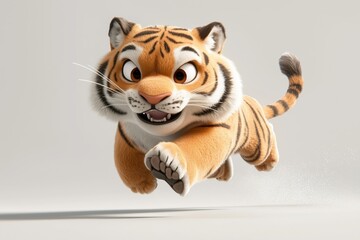 Cute and Lively 3D Tiger Cub in Motion, Full of Energy